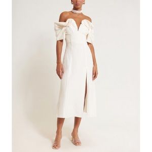 NWT Cult Gaia White Muna Linen-Silk Blend Puff-Sleeve Dress